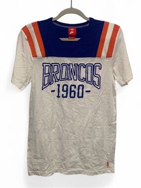 Nike Denver Broncos 1960 White & Royal Blue Tee with Orange Stripes